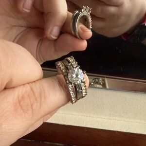 3 Ring set Elegant Silver Women's Ring with Clear Stones